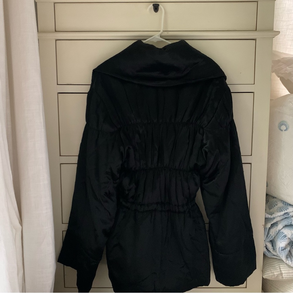 Sharagano Paris Black Puffer Coat Cinched Waist Wool Cashmere - Picture 5 of 8